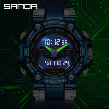 SANDA Top Brand Men Dual Movement Display Ρολόγια Quartz Πολυλειτουργικό ανδρικό ρολόι φωτεινό αδιάβροχο ηλεκτρονικό χρονογράφο