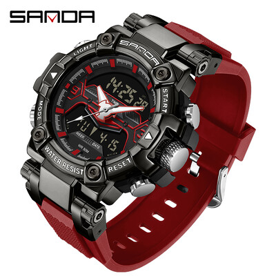 SANDA Top Brand Men Dual Movement Display Ρολόγια Quartz Πολυλειτουργικό ανδρικό ρολόι φωτεινό αδιάβροχο ηλεκτρονικό χρονογράφο