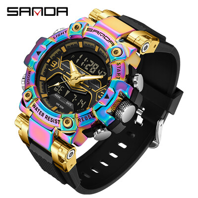 SANDA Top Brand Men Dual Movement Display Ρολόγια Quartz Πολυλειτουργικό ανδρικό ρολόι φωτεινό αδιάβροχο ηλεκτρονικό χρονογράφο