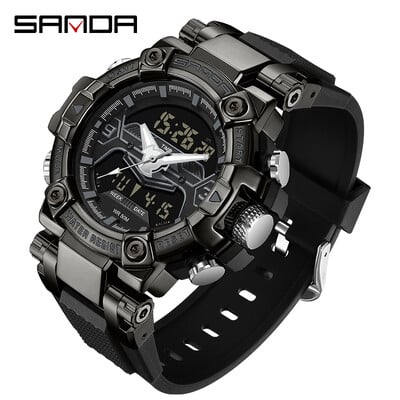 SANDA Top Brand Men Dual Movement Display Ρολόγια Quartz Πολυλειτουργικό ανδρικό ρολόι φωτεινό αδιάβροχο ηλεκτρονικό χρονογράφο