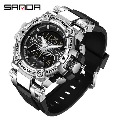 SANDA Top Brand Men Dual Movement Display Ρολόγια Quartz Πολυλειτουργικό ανδρικό ρολόι φωτεινό αδιάβροχο ηλεκτρονικό χρονογράφο