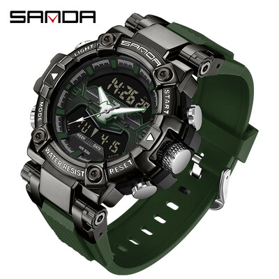 SANDA Top Brand Men Dual Movement Display Ρολόγια Quartz Πολυλειτουργικό ανδρικό ρολόι φωτεινό αδιάβροχο ηλεκτρονικό χρονογράφο