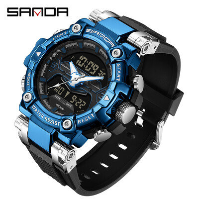 SANDA Top Brand Men Dual Movement Display Ρολόγια Quartz Πολυλειτουργικό ανδρικό ρολόι φωτεινό αδιάβροχο ηλεκτρονικό χρονογράφο