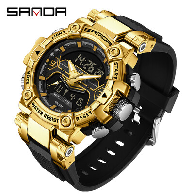 SANDA Top Brand Men Dual Movement Display Ρολόγια Quartz Πολυλειτουργικό ανδρικό ρολόι φωτεινό αδιάβροχο ηλεκτρονικό χρονογράφο