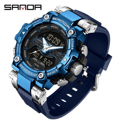 SANDA Top Brand Men Dual Movement Display Ρολόγια Quartz Πολυλειτουργικό ανδρικό ρολόι φωτεινό αδιάβροχο ηλεκτρονικό χρονογράφο