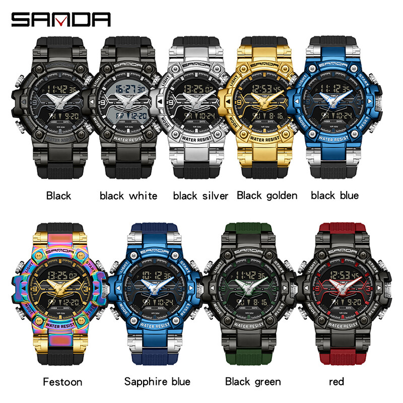 SANDA Top Brand Men Dual Movement Display Ρολόγια Quartz Πολυλειτουργικό ανδρικό ρολόι φωτεινό αδιάβροχο ηλεκτρονικό χρονογράφο