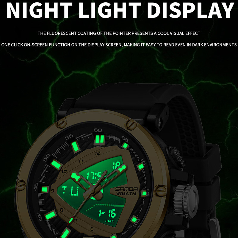 Meeste käekell SANDA Kvarts elektroonilised käekellad Kahe ekraaniga käekellad Silikoonist rihmaga alarmi helendav stopper 50 m veekindel