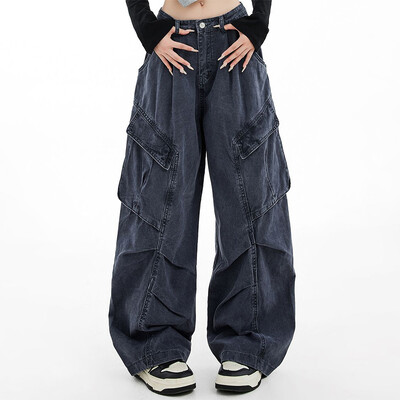 Blugi Cargo largi de damă Harajuku Pantaloni estetici din denim din anii 90 Y2k Pantaloni de jeans în stil japonez vintage în anii 2000 Haine trash 2024