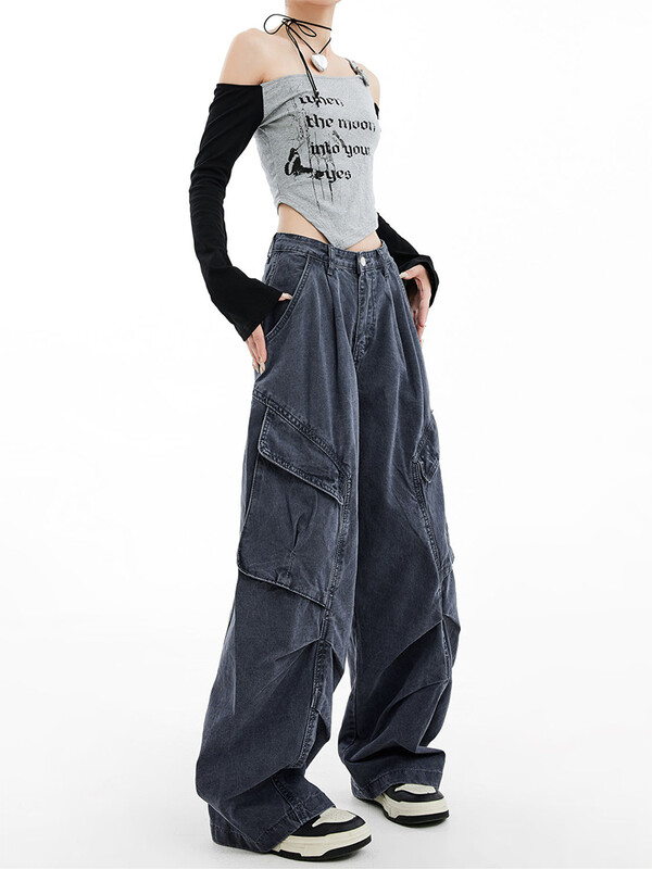 Blugi Cargo largi de damă Harajuku Pantaloni estetici din denim din anii 90 Y2k Pantaloni de jeans în stil japonez vintage în anii 2000 Haine trash 2024