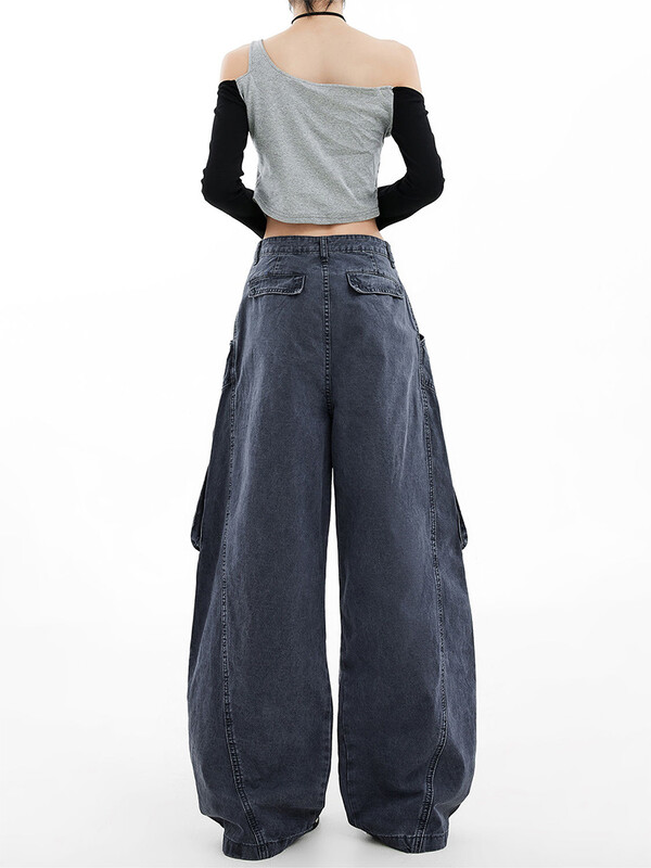 Blugi Cargo largi de damă Harajuku Pantaloni estetici din denim din anii 90 Y2k Pantaloni de jeans în stil japonez vintage în anii 2000 Haine trash 2024
