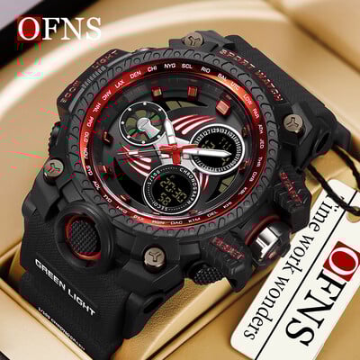 OFNS Top Brand Leisure Sports G-Style Military Electronic Digital LED Luminous Waterproof Ceas Upscale Shi Ying Men Watch.