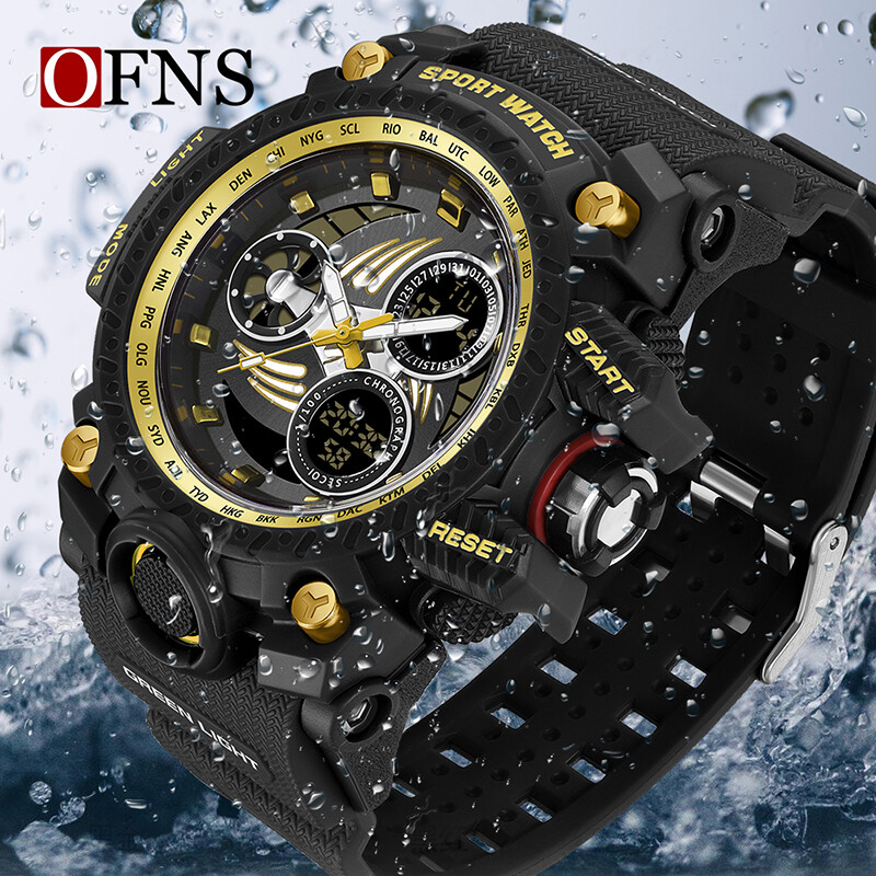 OFNS Top Brand Leisure Sports G-Style Military Electronic Digital LED Luminous Waterproof Ceas Upscale Shi Ying Men Watch.