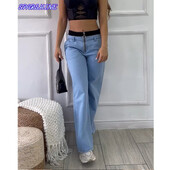 Ženske široke tanke ležerne traperice Ženska modna odjeća Traper hlače ravnih nogavica Ulična odjeća Trendi udobne hlače