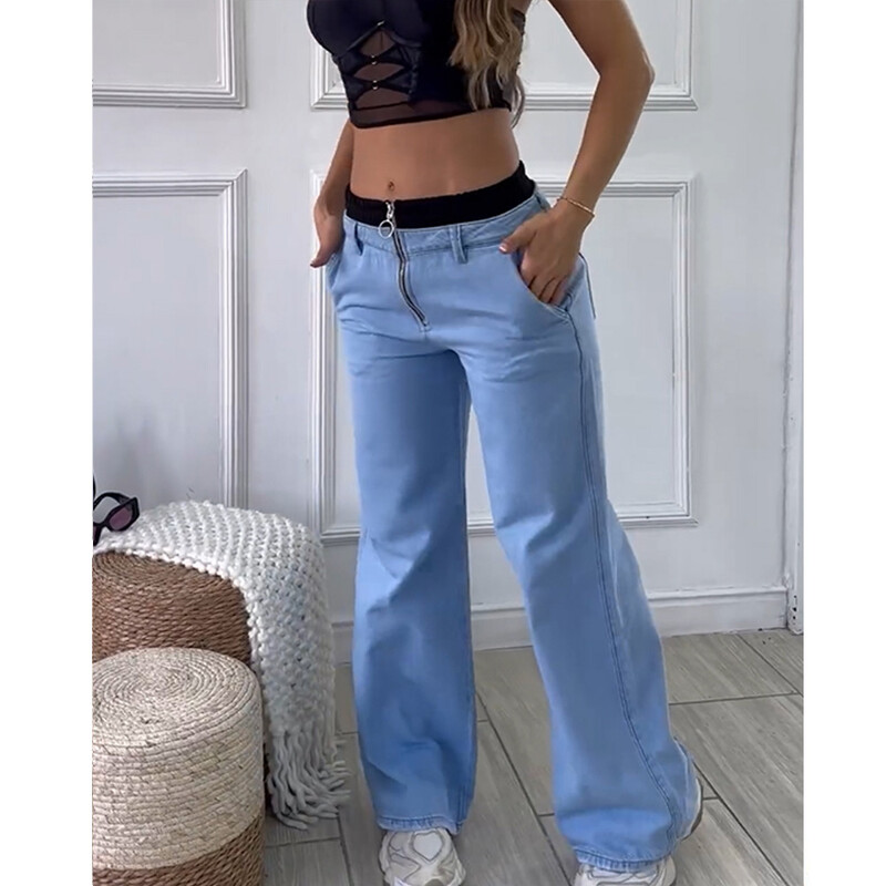 Ženske široke tanke ležerne traperice Ženska modna odjeća Traper hlače ravnih nogavica Ulična odjeća Trendi udobne hlače