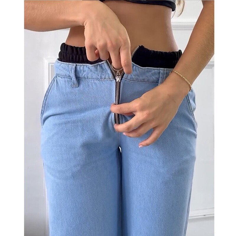 Ženske široke tanke ležerne traperice Ženska modna odjeća Traper hlače ravnih nogavica Ulična odjeća Trendi udobne hlače