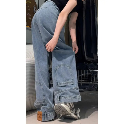 Vintage ülisuured laia säärega teksad naiste sirged lahtised teksad mood šikid laia säärega püksid