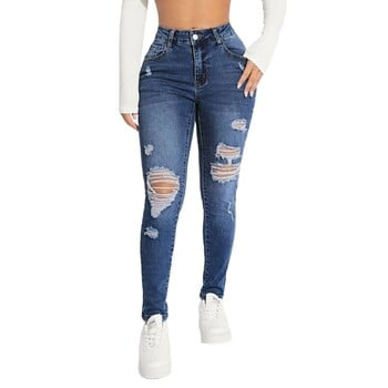 Γυναικεία Skinny Trend Ripped Casual Fashion Jeans Small Foot Jeans Ελαστική μέση με κορδόνι Τζιν Μόδα Skinny Slim παντελόνι μέχρι τον αστράγαλο