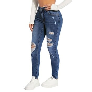 Γυναικεία Skinny Trend Ripped Casual Fashion Jeans Small Foot Jeans Ελαστική μέση με κορδόνι Τζιν Μόδα Skinny Slim παντελόνι μέχρι τον αστράγαλο