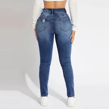 Γυναικεία Skinny Trend Ripped Casual Fashion Jeans Small Foot Jeans Ελαστική μέση με κορδόνι Τζιν Μόδα Skinny Slim παντελόνι μέχρι τον αστράγαλο