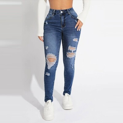 Γυναικεία Skinny Trend Ripped Casual Fashion Jeans Small Foot Jeans Ελαστική μέση με κορδόνι Τζιν Μόδα Skinny Slim παντελόνι μέχρι τον αστράγαλο