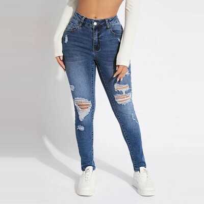 Γυναικεία Skinny Trend Ripped Casual Fashion Jeans Small Foot Jeans Ελαστική μέση με κορδόνι Τζιν Μόδα Skinny Slim παντελόνι μέχρι τον αστράγαλο