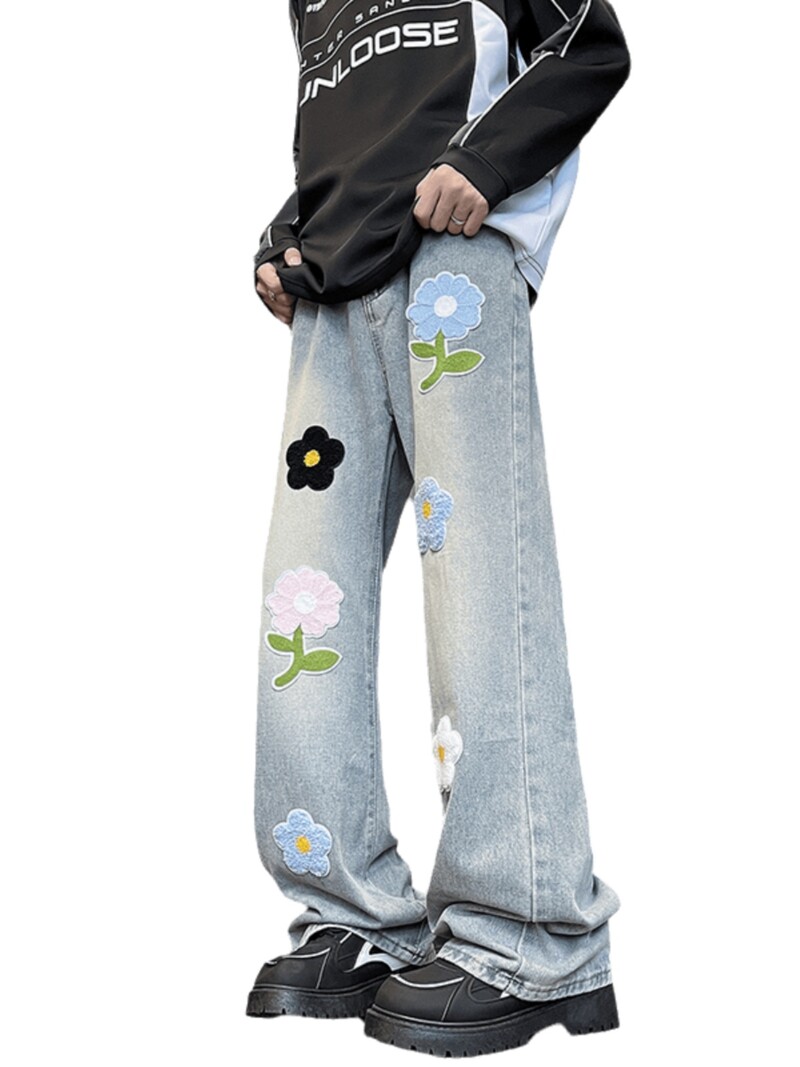 2024 blugi americani brodați pentru bărbați de vară largi picior drept la modă brand high street pantaloni lungi vintage befree