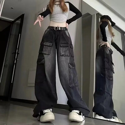 Design cu mai multe buzunare pentru încărcătură de stradă Nou în pantaloni femei vară cu picioare largi la modă nișă blugi lavabili cu talie înaltă femei y2k largi