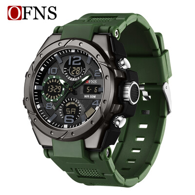 OFNS vrhunski luksuzni G stil muški vojni sportski kvarcni sat Vodootporni LED digitalni dvostruki zaslon Muški elektronički ručni sat