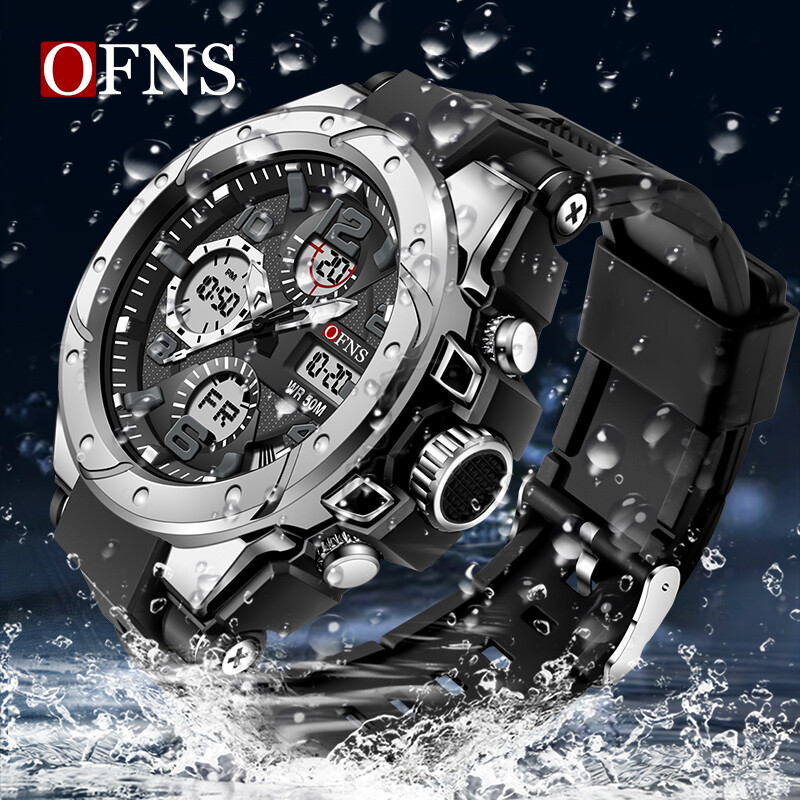 OFNS vrhunski luksuzni G stil muški vojni sportski kvarcni sat Vodootporni LED digitalni dvostruki zaslon Muški elektronički ručni sat