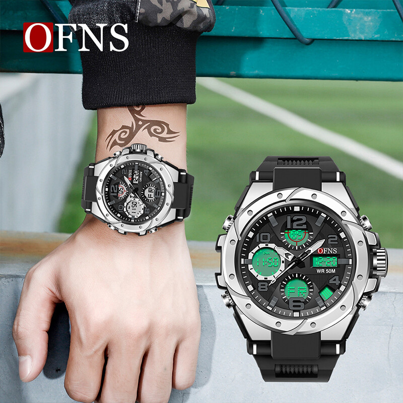 OFNS vrhunski luksuzni G stil muški vojni sportski kvarcni sat Vodootporni LED digitalni dvostruki zaslon Muški elektronički ručni sat