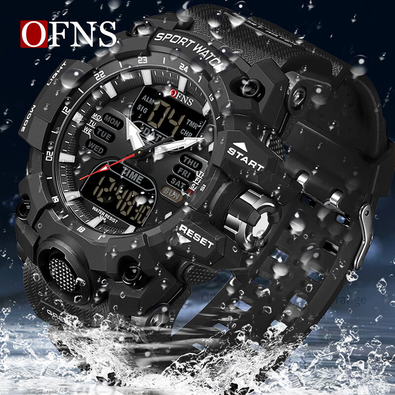 OFNS Electron LED kahe ekraaniga meeste käekellad Spordisõjaväe meeste 50M veekindel kvartsist käekell meestele Relogios Masculino