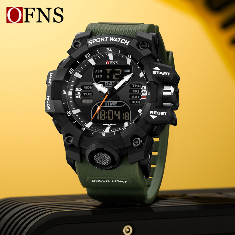OFNS Electron LED kahe ekraaniga meeste käekellad Spordisõjaväe meeste 50M veekindel kvartsist käekell meestele Relogios Masculino