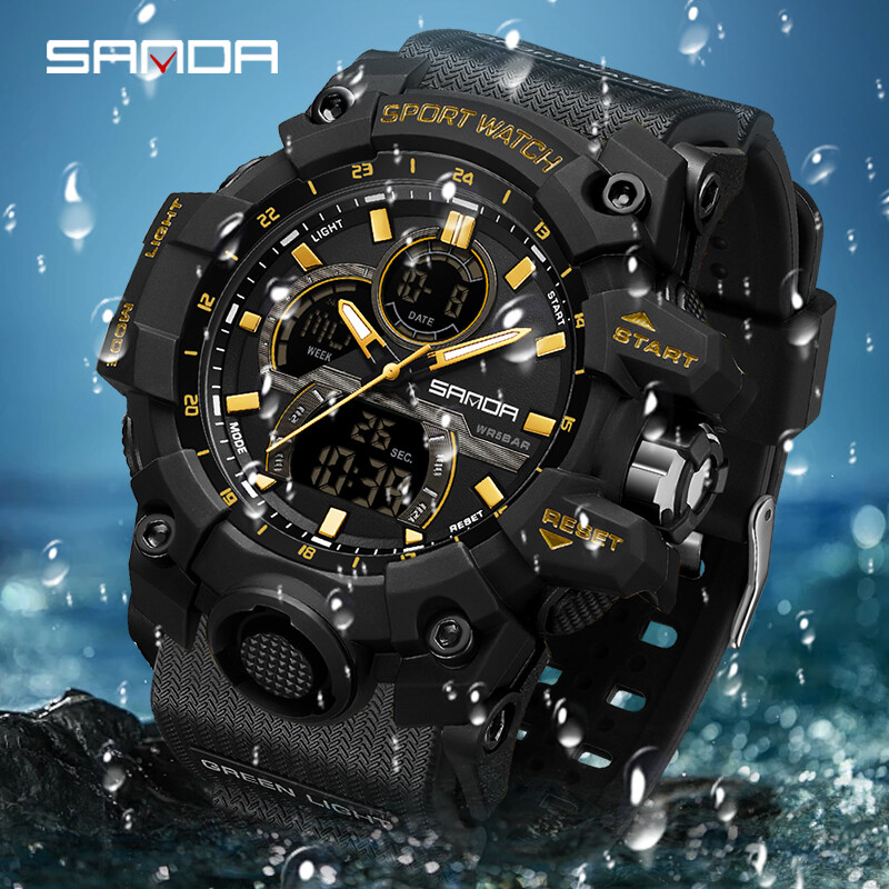 SANDA G stiilis meeste käekell Kahe ekraaniga multifunktsionaalne välispordi digitaalne kvartskäekell veekindel stopper elektrooniline kell