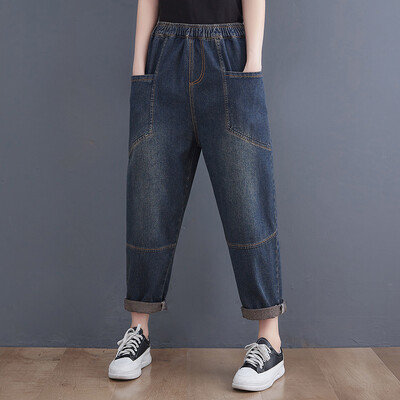 6585 Primăvară-vară, blugi noi de modă pentru femei, stil vintage, simplu, complet, ocazional, pantaloni largi, harem, denim, îmbrăcăminte pentru femei