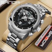 SANDA meeste vabaaja spordikellad veekindlad sõjalisest terasest randmekellad kronograafi topeltekraaniga elektronkäekell Reloj Hombre