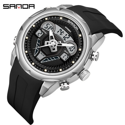 SANDA meeste vabaaja spordikellad veekindlad sõjalisest terasest randmekellad kronograafi topeltekraaniga elektronkäekell Reloj Hombre
