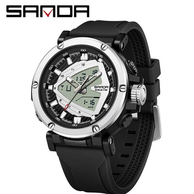 SANDA Ceas electronic sport de lux pentru bărbați, 50 m, curea din silicon, la modă, rezistentă la apă, ceas cu alarmă luminos, ceas de mână pentru bărbați, în aer liber