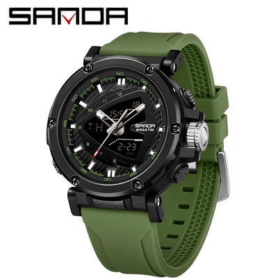 SANDA Ceas electronic sport de lux pentru bărbați, 50 m, curea din silicon, la modă, rezistentă la apă, ceas cu alarmă luminos, ceas de mână pentru bărbați, în aer liber