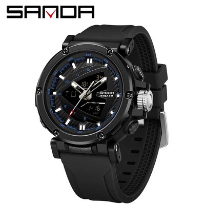 SANDA Ceas electronic sport de lux pentru bărbați, 50 m, curea din silicon, la modă, rezistentă la apă, ceas cu alarmă luminos, ceas de mână pentru bărbați, în aer liber