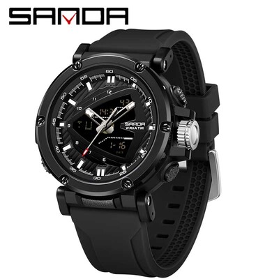 SANDA Ceas electronic sport de lux pentru bărbați, 50 m, curea din silicon, la modă, rezistentă la apă, ceas cu alarmă luminos, ceas de mână pentru bărbați, în aer liber