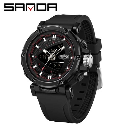 SANDA Ceas electronic sport de lux pentru bărbați, 50 m, curea din silicon, la modă, rezistentă la apă, ceas cu alarmă luminos, ceas de mână pentru bărbați, în aer liber