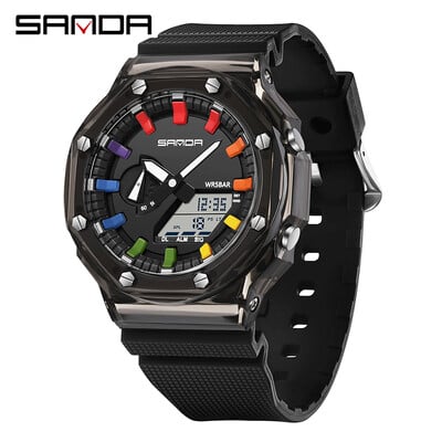 SANDA G Style Electronic Ceas Multifunctional La Moda Ceas Digital LED Ceas Deşteptător Militar Ceas Cuarţ Soc Relogios