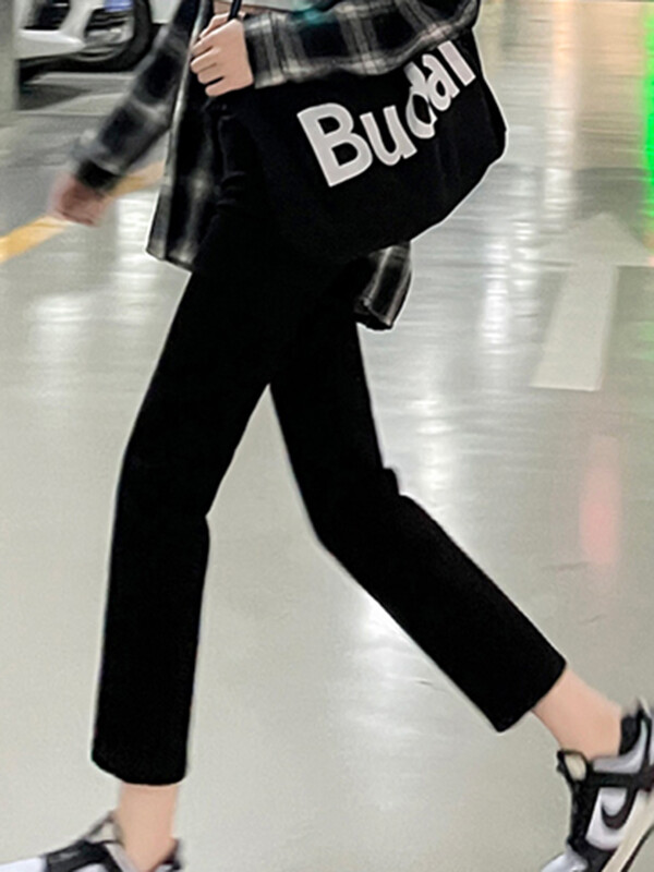 Tüdrukute mood vabaaja kõrge vöökohaga klassikalised sirge säärega teksad kontori naised vanad tänavarõivad preppy stiilis teksapüksid, suured