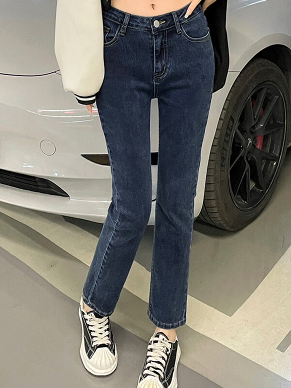 Tüdrukute mood vabaaja kõrge vöökohaga klassikalised sirge säärega teksad kontori naised vanad tänavarõivad preppy stiilis teksapüksid, suured