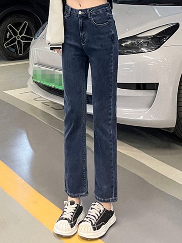 Tüdrukute mood vabaaja kõrge vöökohaga klassikalised sirge säärega teksad kontori naised vanad tänavarõivad preppy stiilis teksapüksid, suured