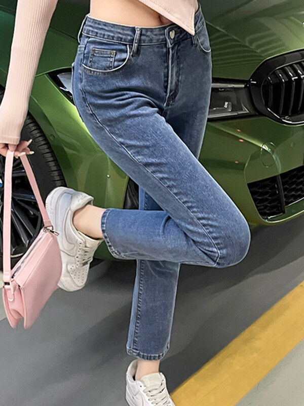 Tüdrukute mood vabaaja kõrge vöökohaga klassikalised sirge säärega teksad kontori naised vanad tänavarõivad preppy stiilis teksapüksid, suured