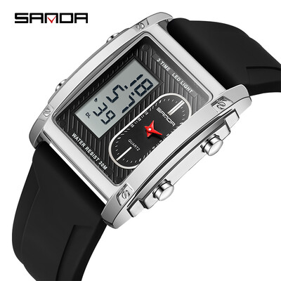 SANDA Fashion Ceas electronic creativ pentru bărbați Afișaj dublu Ceas electronic cu cuarț multifuncțional rezistent la apă Reno Masculino