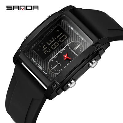 SANDA Fashion Ceas electronic creativ pentru bărbați Afișaj dublu Ceas electronic cu cuarț multifuncțional rezistent la apă Reno Masculino
