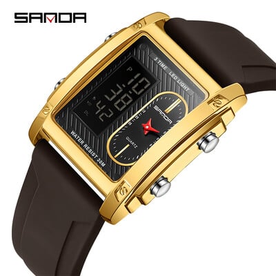 SANDA Fashion Ceas electronic creativ pentru bărbați Afișaj dublu Ceas electronic cu cuarț multifuncțional rezistent la apă Reno Masculino