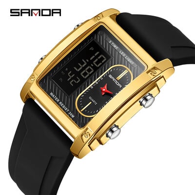SANDA Fashion Ceas electronic creativ pentru bărbați Afișaj dublu Ceas electronic cu cuarț multifuncțional rezistent la apă Reno Masculino